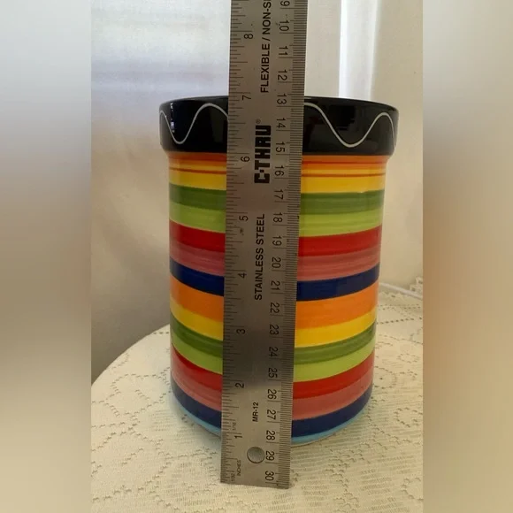 Colorful Stripe Decorative utensil holder with Wave Rim. - Picture 3 of 6